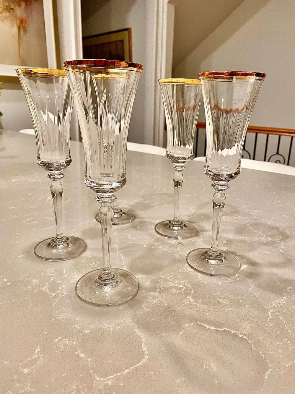 Mikasa Jamestown Gold Trim Crystal Stemmed Champagne Flute Set of 5